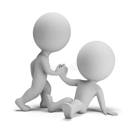 Deux personnages en 3D, l'un tendant la main pour aider l'autre à se relever. Cette illustration symbolise la solidarité et l'entraide, évoquant l'idée de "des jours meilleurs" à venir.