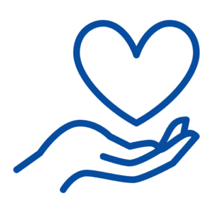 Cette image montre un cœur au-dessus d'une main ouverte, symbolisant les dons que l'association Des Jours Meilleurs espère recevoir pour soutenir ses actions en faveur des jeunes des quartiers populaires.